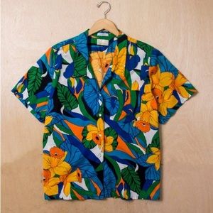 ISO: FIELDS Floral Daffodil Shirt Short Sleeve Camp Vintage Button Down